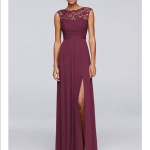 Long Bridesmaid Dress with Lace Bodice Wine (Red)
